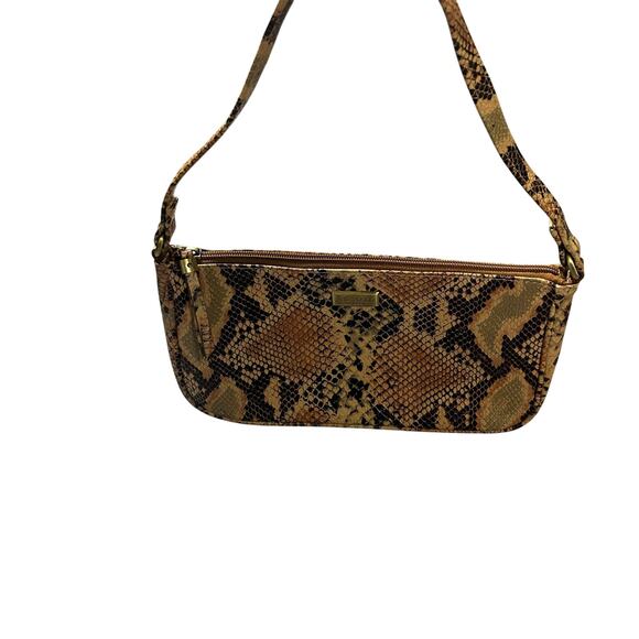 Assots London Leather Tan Snake Print Baguette Shoulder Bag - Picture 4 of 9